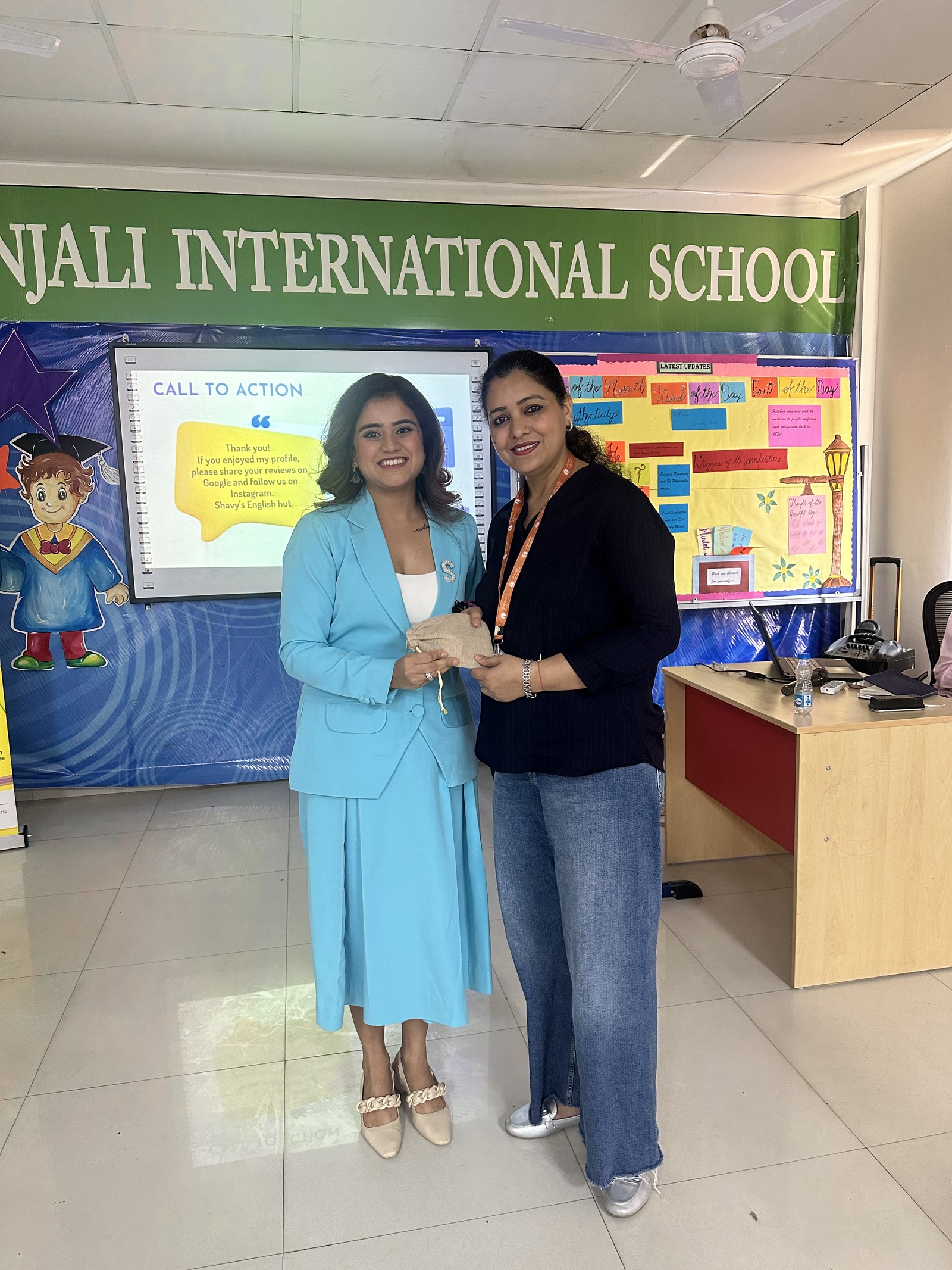 Coach Shavy Jain receiving appreciation at Anjali International School