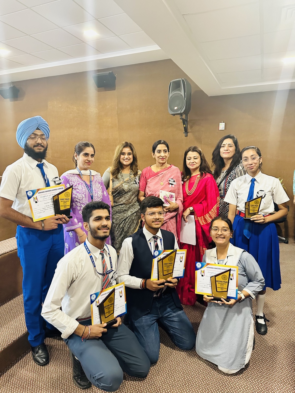 Students with First, Second and Third Prize awards at the Ludhiana Sahodaya Schools Complex declamation competition
