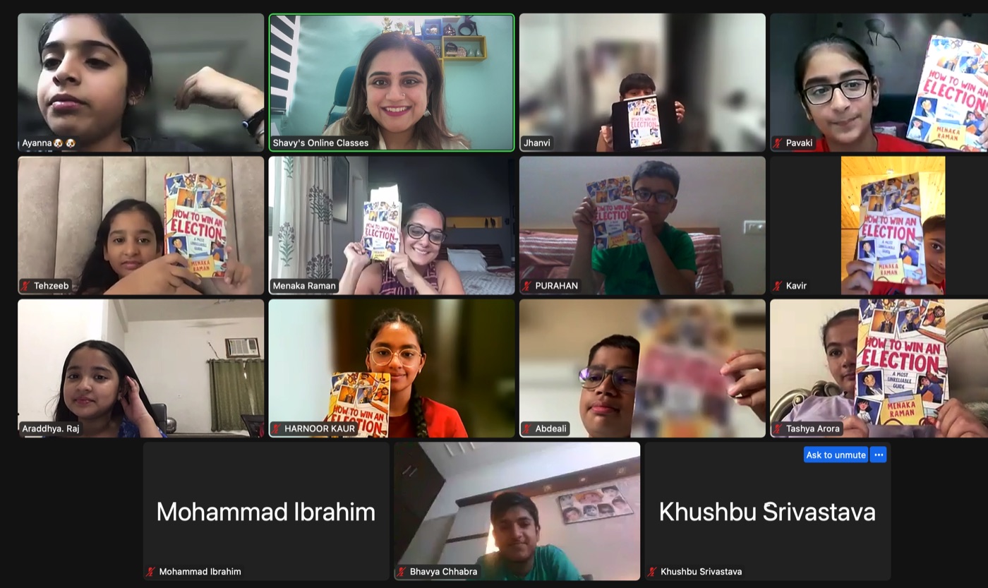 Students on a live author session video call