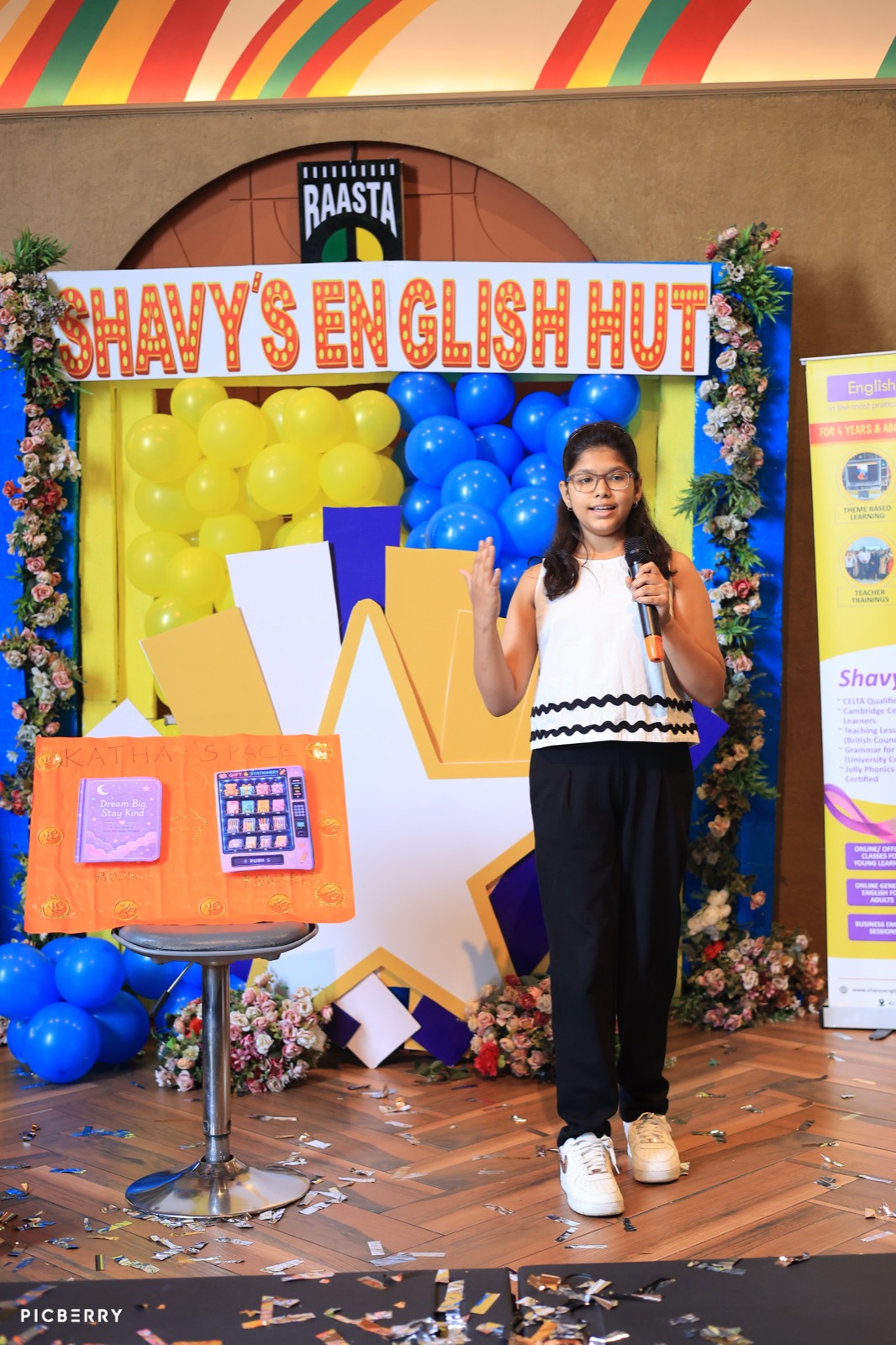Student presenting her 'Katha Space' business pitch at Entrepreneurship Day