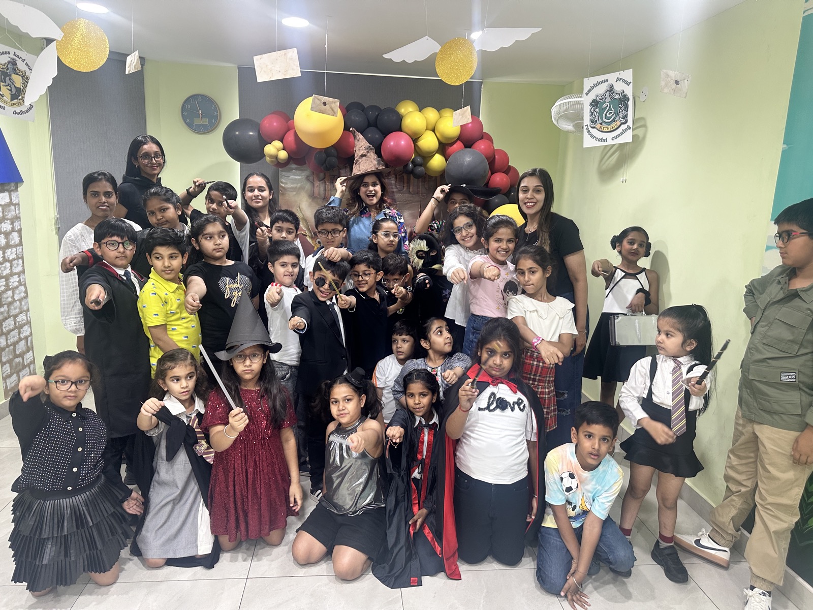 Students and team in a Harry Potter themed group event