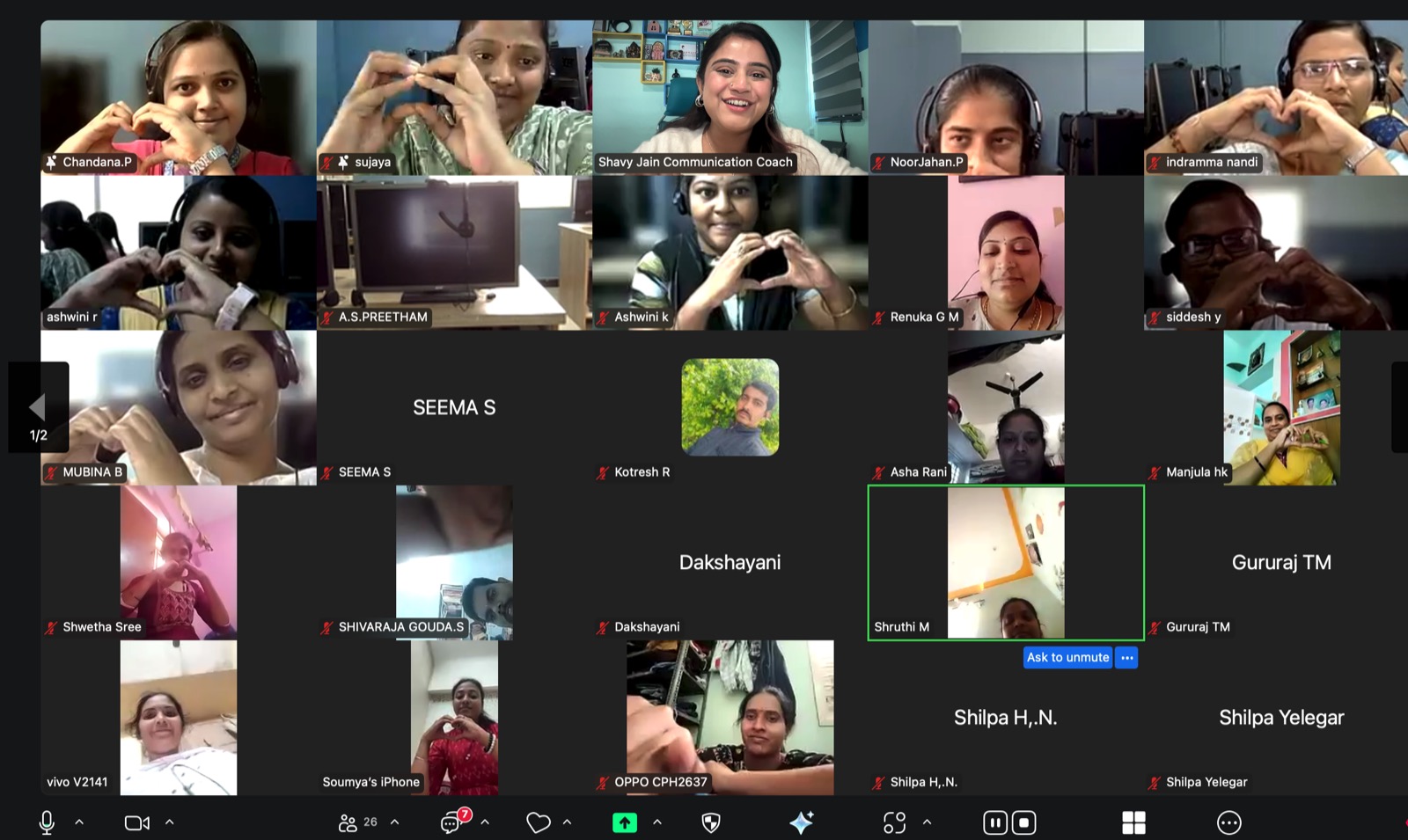 Students showing their craft activity during an online class