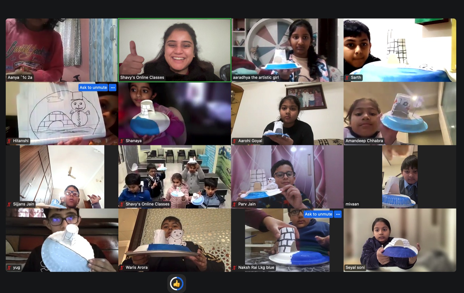 Students sending heart reactions during a live online class